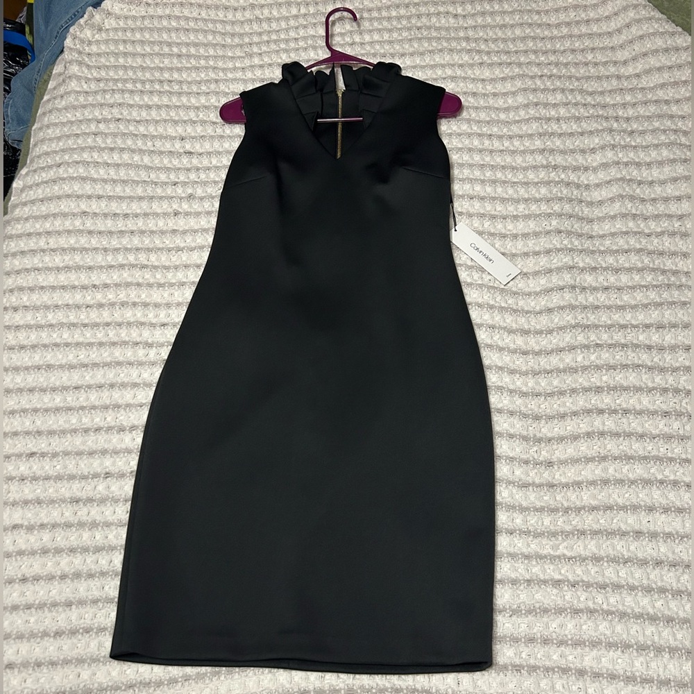 Calvin Klein Black Midi Dress with Ruffle Detail